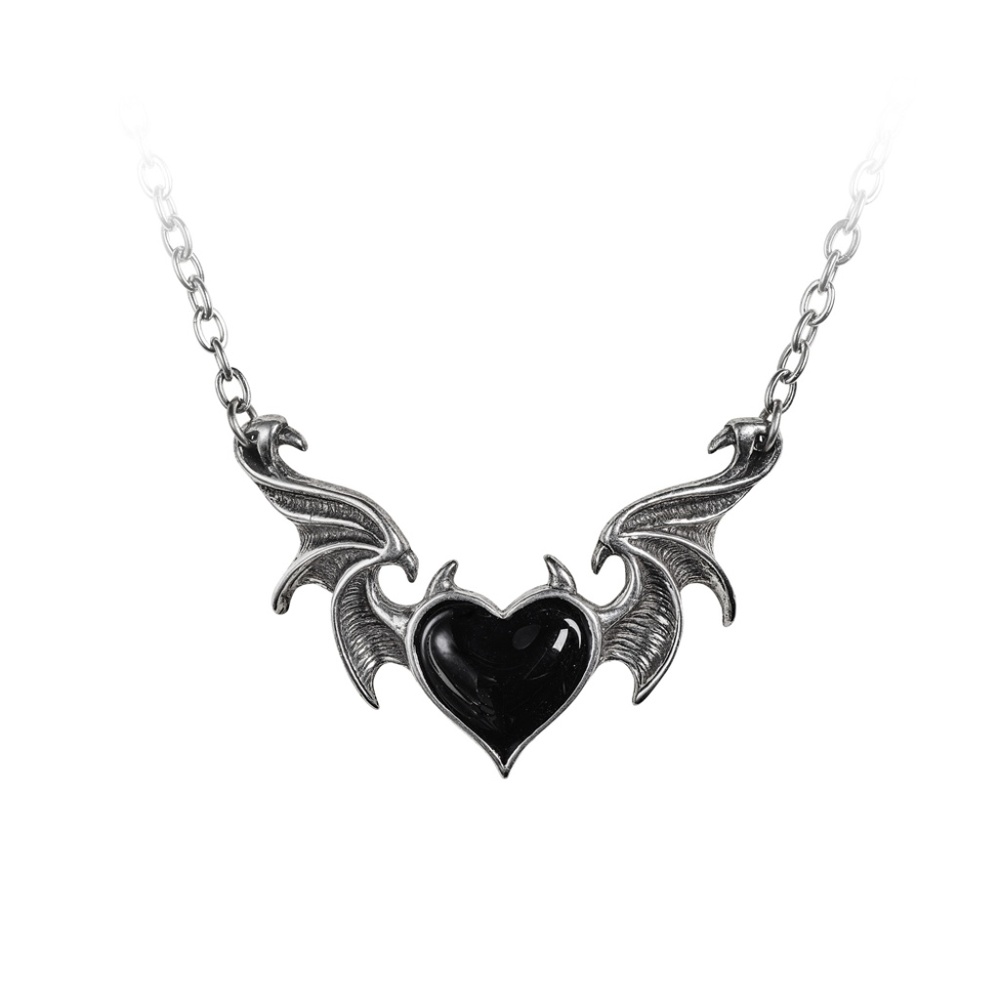Alchemy Gothic Blacksoul Necklace Black Heart Bat Wing Pendant NWT